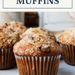 Banana chocolate chip muffins with text title box at top
