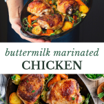 Long collage image of buttermilk marinated chicken