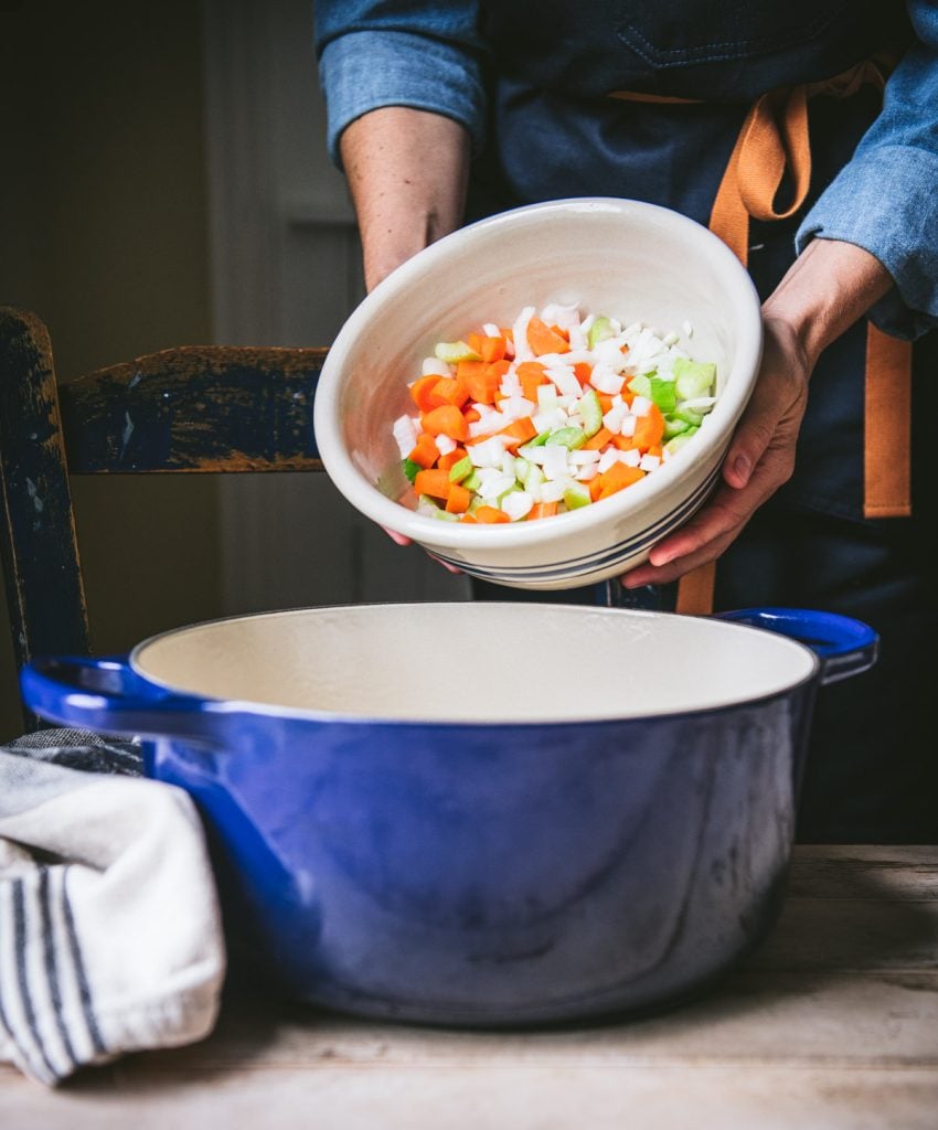 Adding vegetables to a Dutch oven