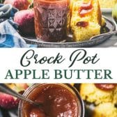 Long collage image of Crock Pot Apple Butter for Canning.