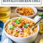 Buffalo chicken chili with text title box at top