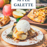 Slice of apple galette with text title overlay