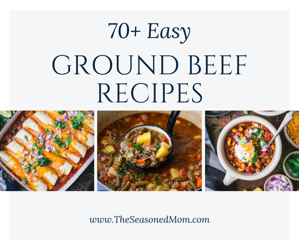 Horizontal collage image of easy ground beef recipes
