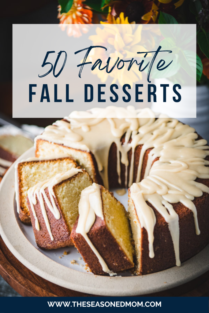 Pound cake image with fall desserts overlay