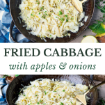 Long collage image of fried cabbage