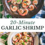 Long collage image of garlic shrimp