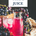 Jar of homemade grape juice with text title overlay