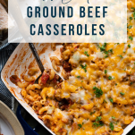 Collage image of ground beef casserole recipes