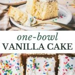 Long collage image of one bowl vanilla buttermilk cake