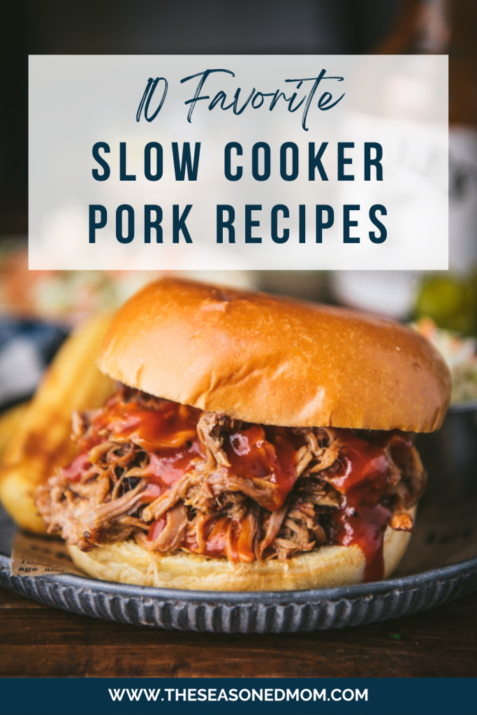 Collage image with text of pork slow cooker recipes