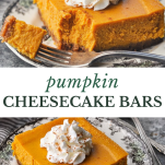Long collage image of pumpkin cheesecake bars