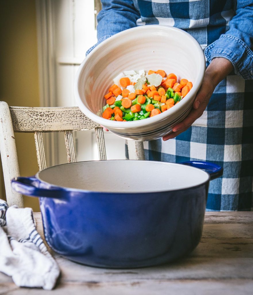 Adding vegetables to a Dutch oven