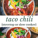 Long collage image of taco chili