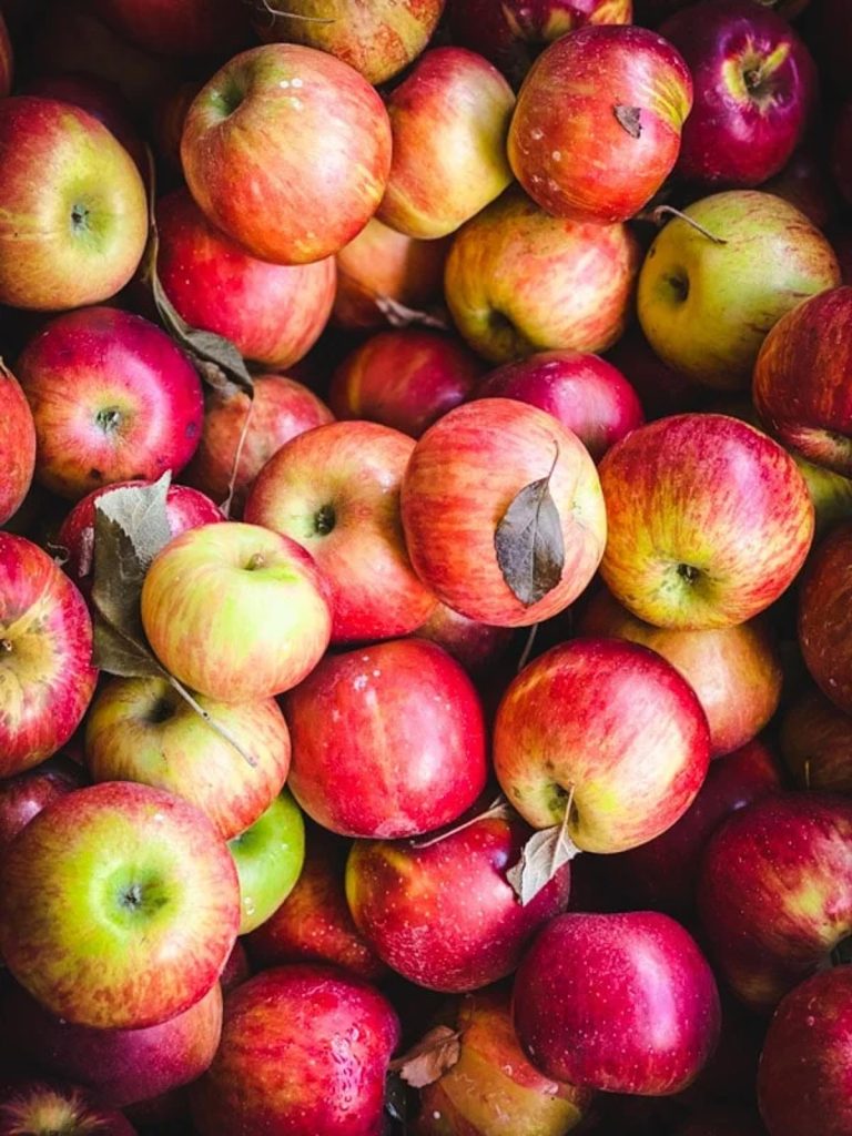Close overhead shot of a bin of apples for baking