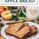 Plate of apple bread with text title box at top