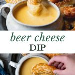 Long collage image of beer cheese dip