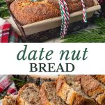 Long collage image of date nut bread