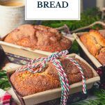 Three loaves of date nut bread with text title overlay