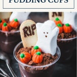 Easy halloween dessert pudding cups with text title box at top