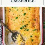 Chicken cornbread casserole with text title box at top