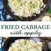 Long collage image of Fried cabbage with apples and onions.