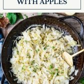 Fried cabbage with apples and onions and text title box at top.