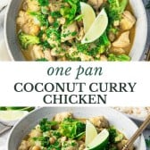 Long collage image of one pan coconut curry chicken