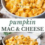Long collage image of pumpkin mac and cheese