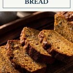 Sliced sweet potato bread with text title box at top
