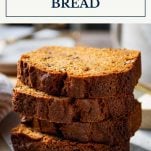 Slices of sweet potato bread with text title box at top