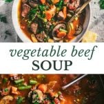 Long collage image of vegetable beef soup