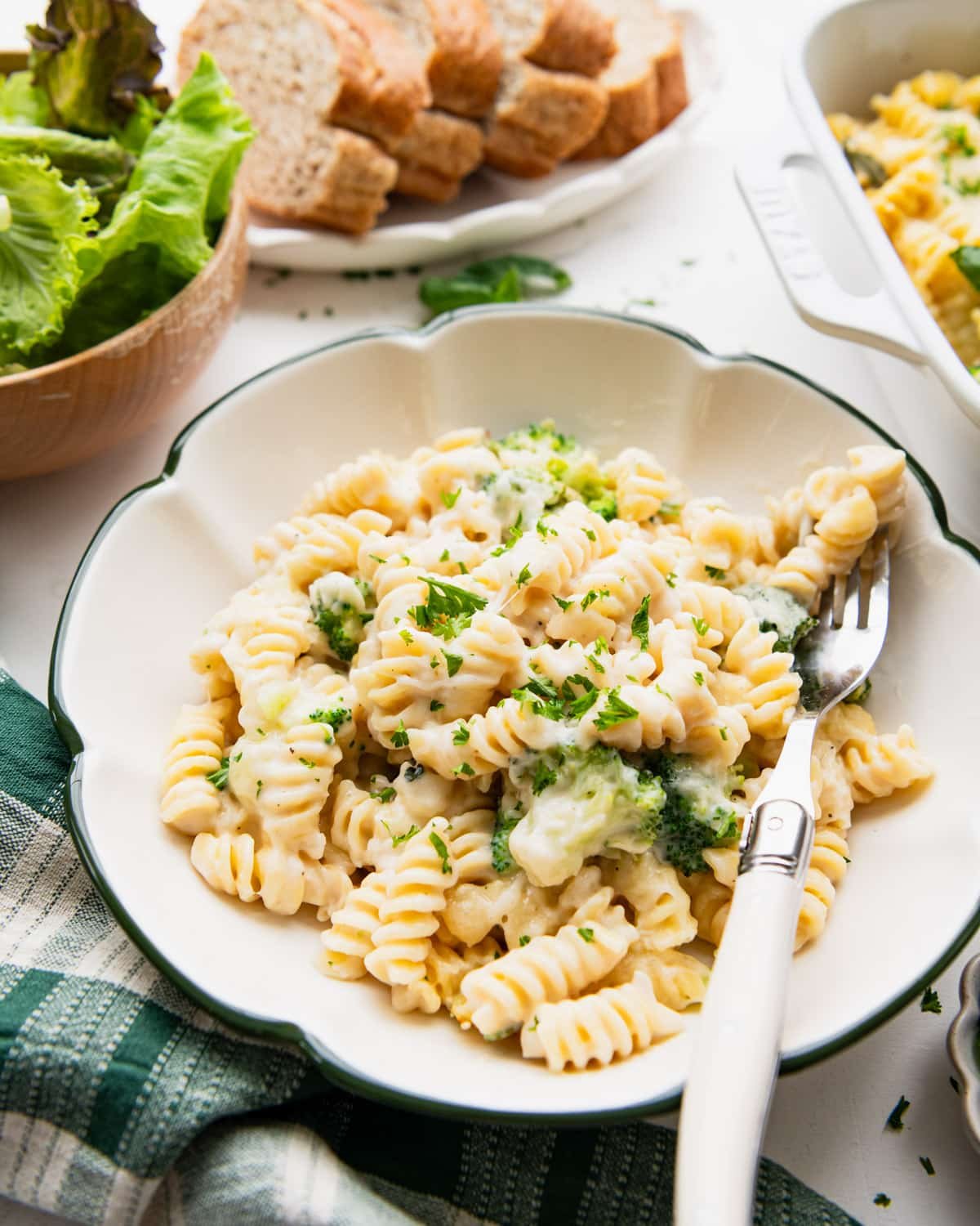 Broccoli alfredo pasta in a bowl.