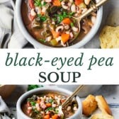 Long collage image of black eyed pea soup