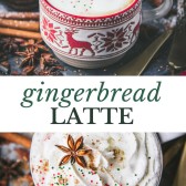 Long collage image of gingerbread latte recipe