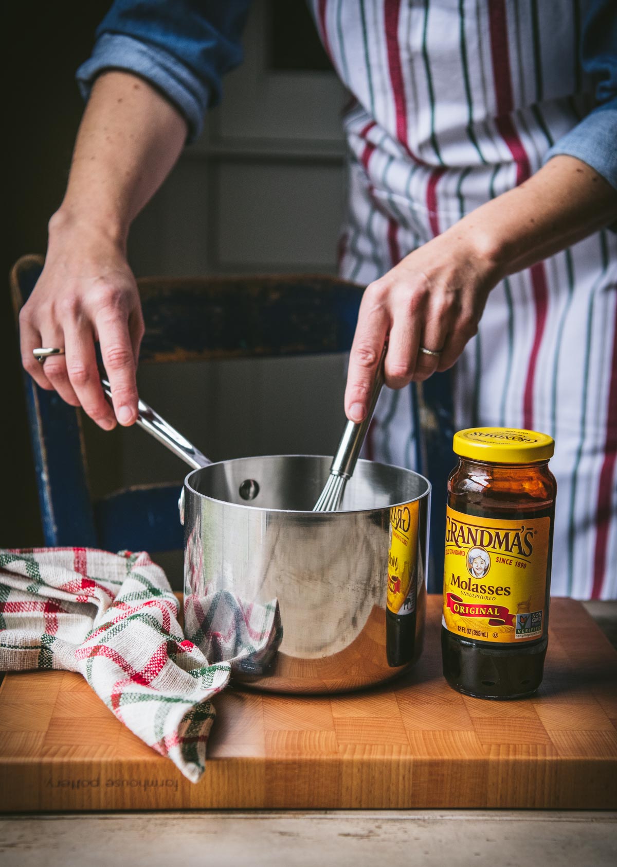 Whisking together a homemade gingerbread syrup