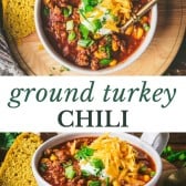 Long collage image of ground turkey chili