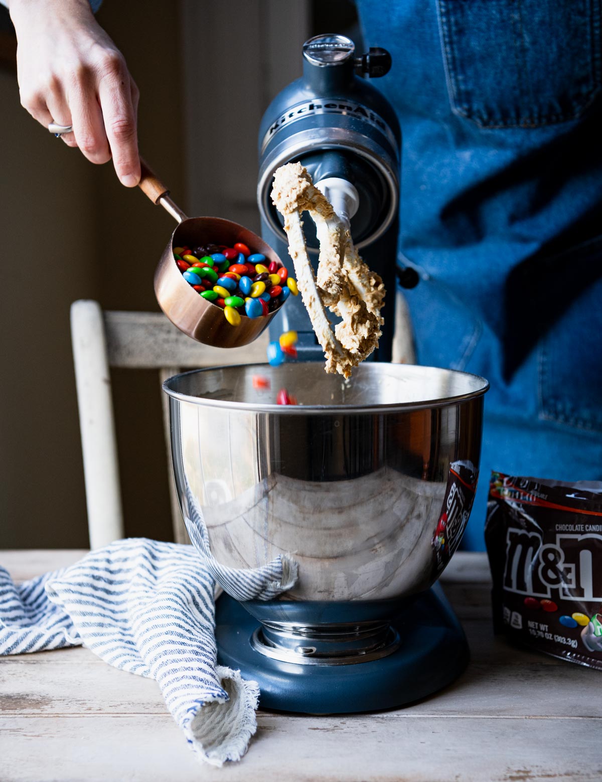 Adding M&Ms to a stand mixer