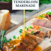 Marinated pork tenderloin with text title overlay