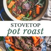Long collage image of stovetop pot roast