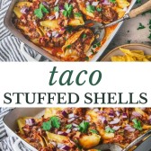 Long collage image of taco stuffed shells