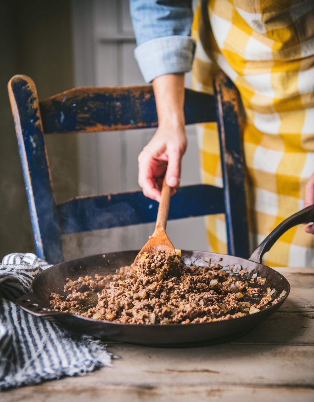 Cooking taco meat in a skillet