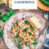 Plate of Thanksgiving Casserole with text title overlay