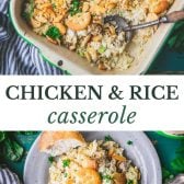 Long collage image of chicken and rice casserole