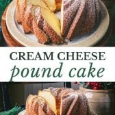 Long collage image of southern cream cheese pound cake