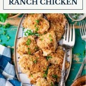 Platter of ranch chicken with text title box at top