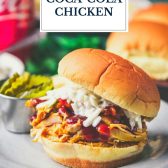 Crock pot coca cola chicken sandwich with text title overlay