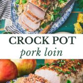 Large collage image of crock pot pork loin with cabbage and apples