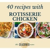 Horizontal collage of recipes with rotisserie chicken