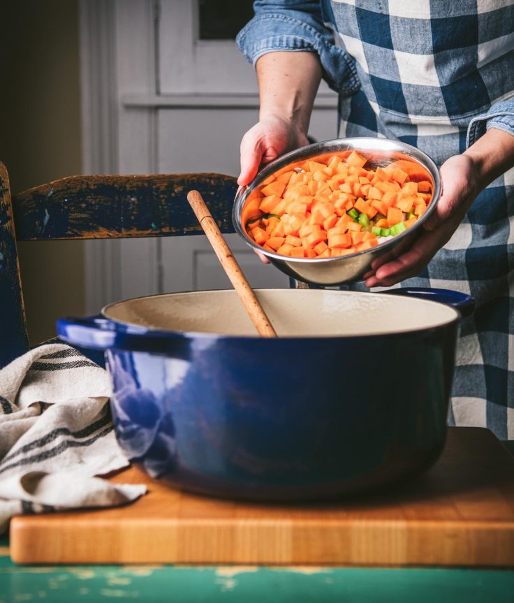 Sauteing vegetables for soup in a Dutch oven