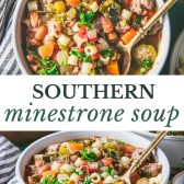 Long collage image of southern minestrone soup